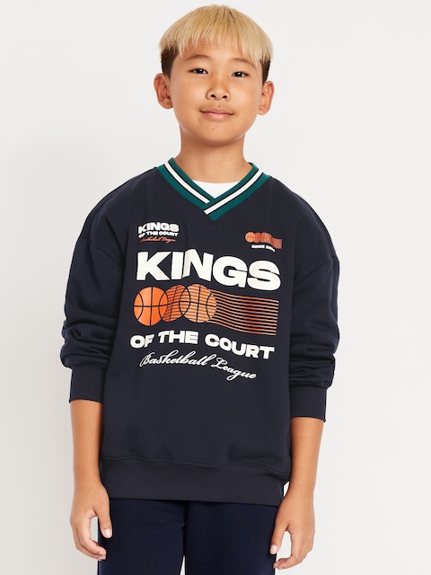 Oversized V-Neck Graphic Sweatshirt for Boys