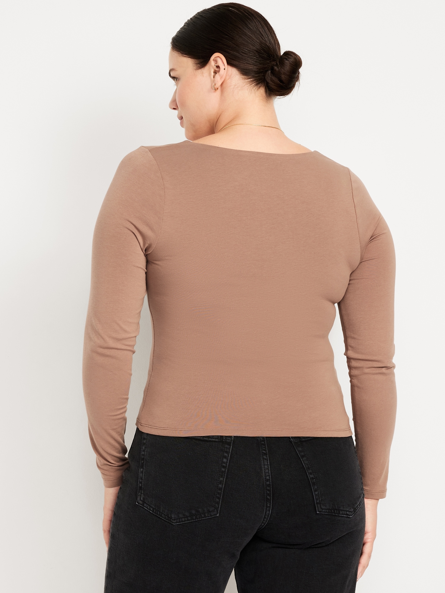 Fitted Double-Layer Scoop-Neck Top