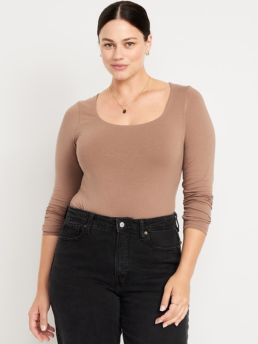 Image number 4 showing, Fitted Double-Layer Scoop-Neck Top