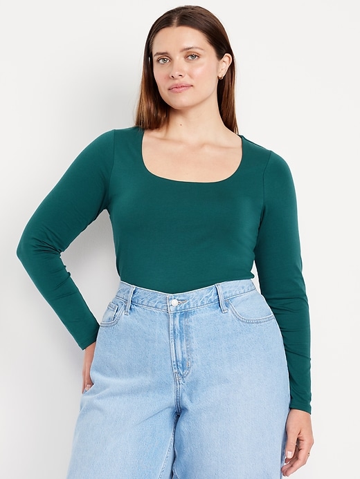 Image number 6 showing, Fitted Double-Layer Scoop-Neck Top