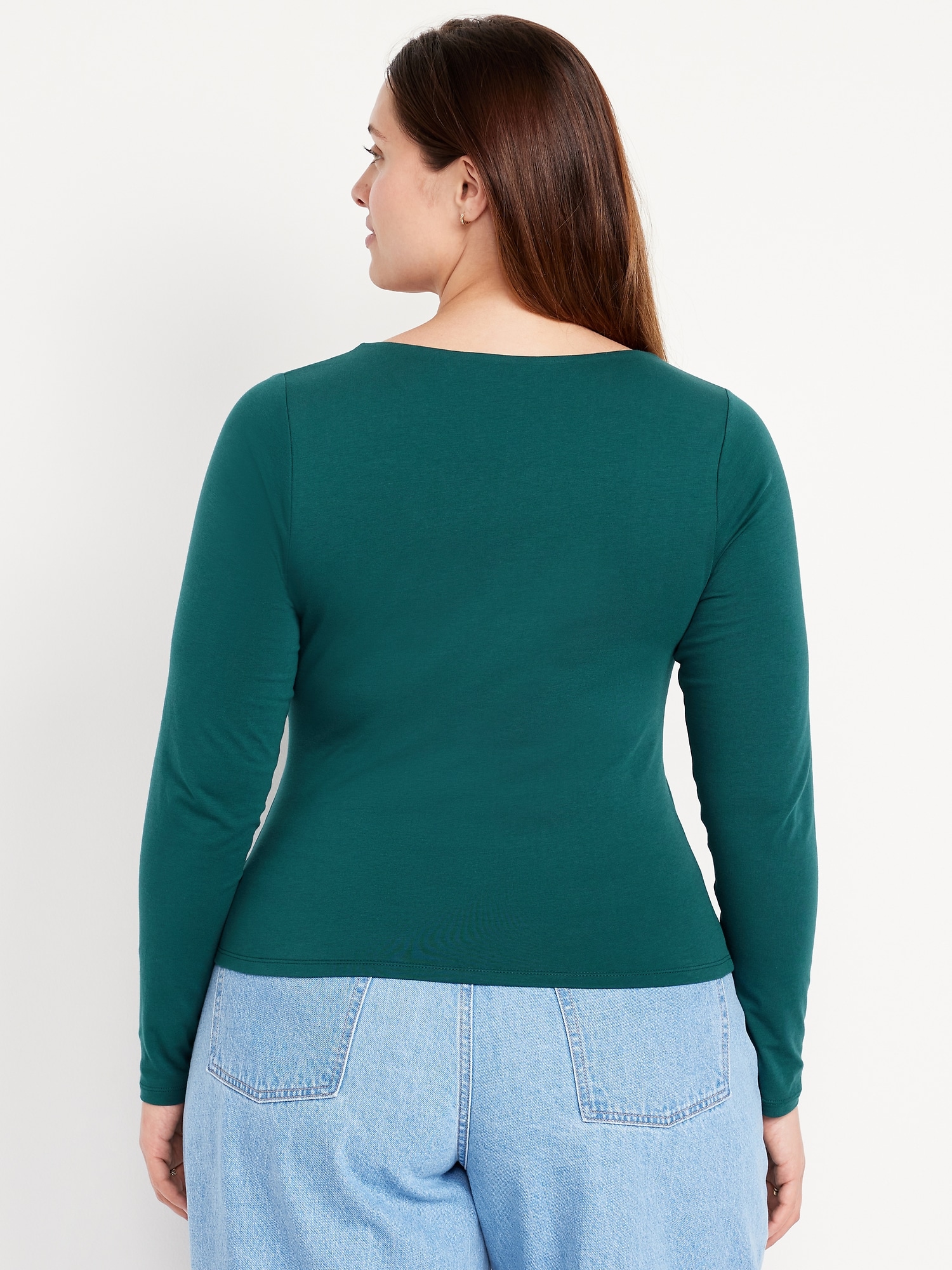 Fitted Double-Layer Scoop-Neck Top