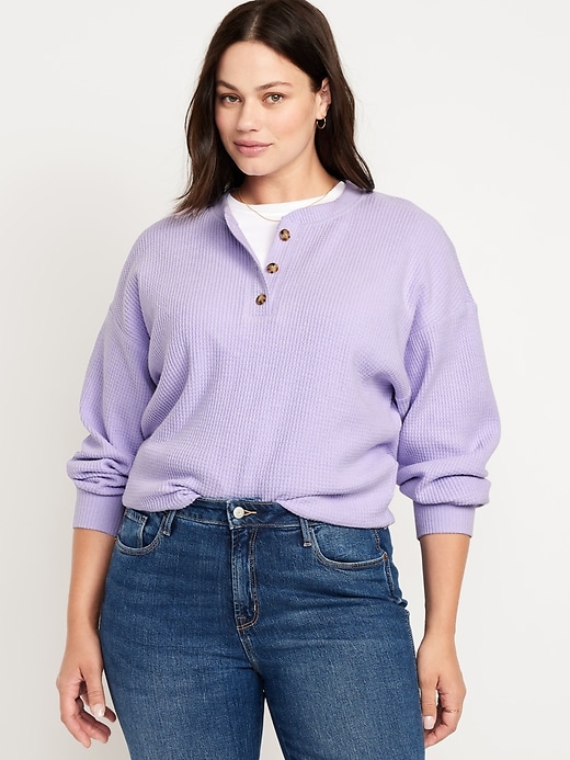 Image number 4 showing, Oversized Cozy Waffle Henley Top