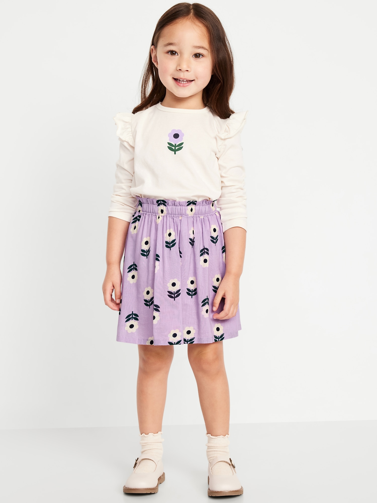 Long-Sleeve Ruffle T-Shirt and Skirt Set for Toddler Girls