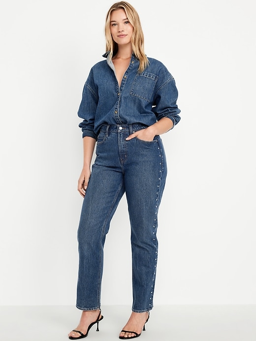 Image number 4 showing, Extra High-Waisted Studded Straight Jeans