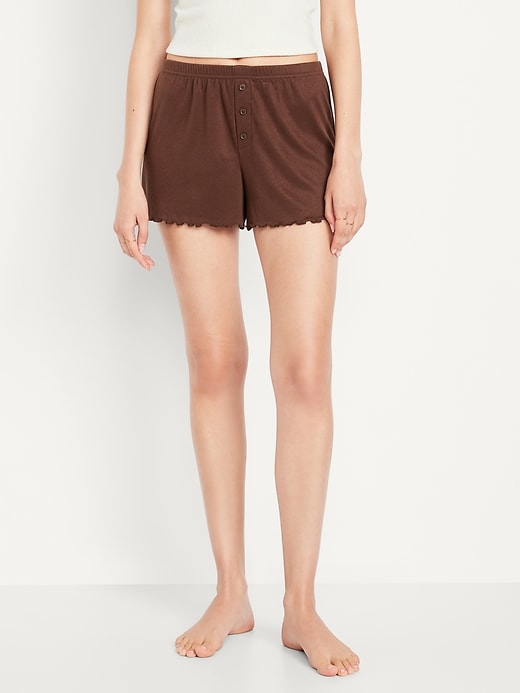 Image number 1 showing, High-Waisted Cozy Rib Pajama Shorts