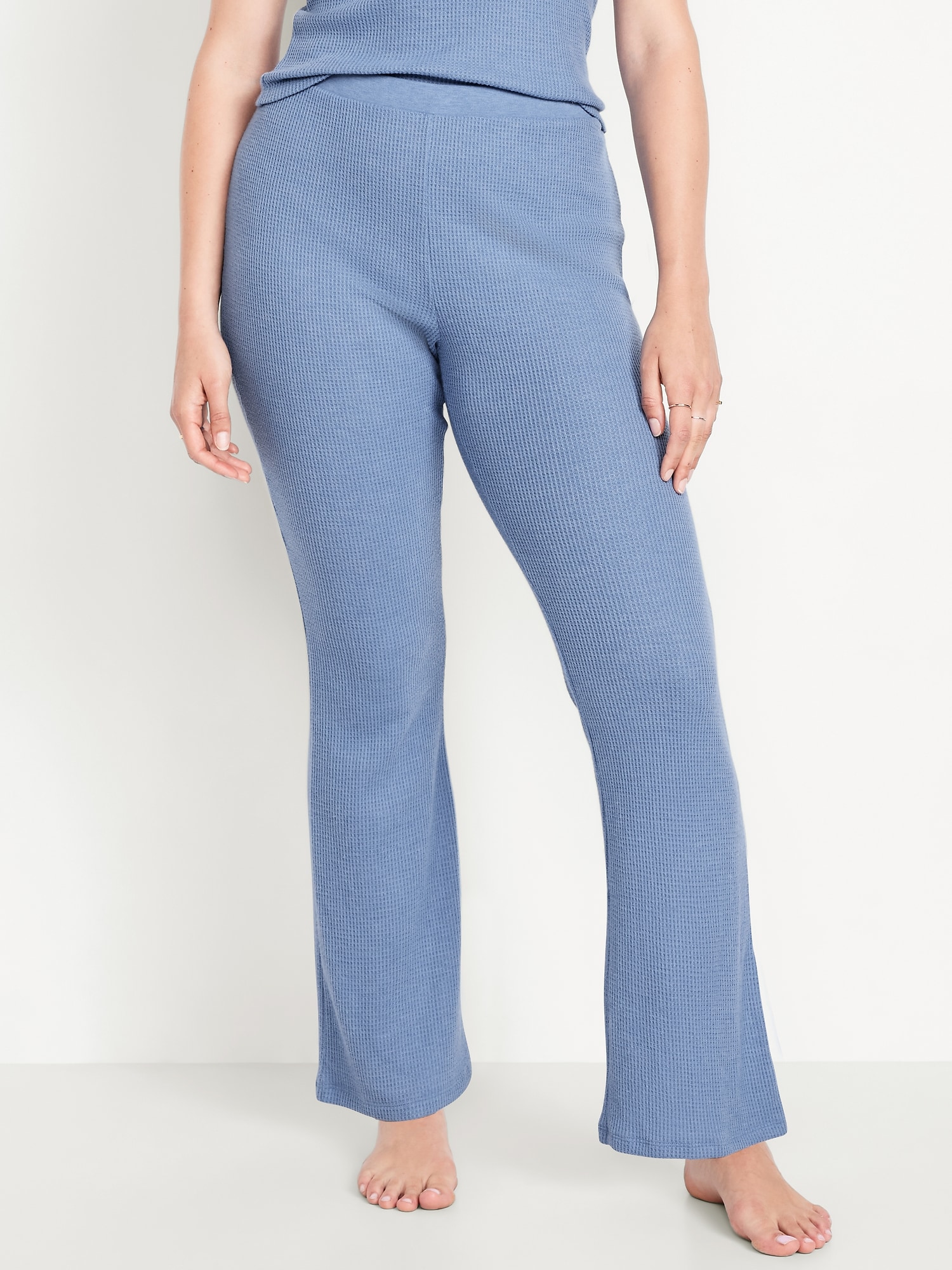 High-Waisted Cozy Waffle Flare Pants