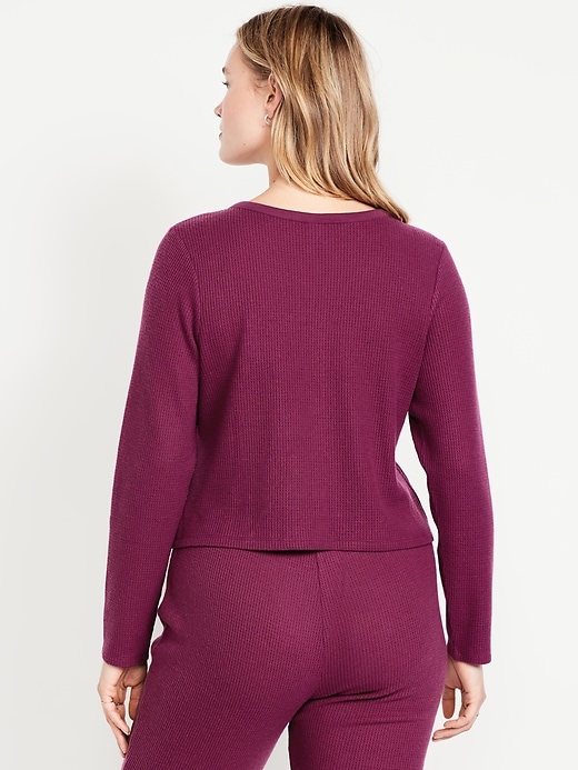 Image number 5 showing, Button-Down Waffle-Knit Sleep Top