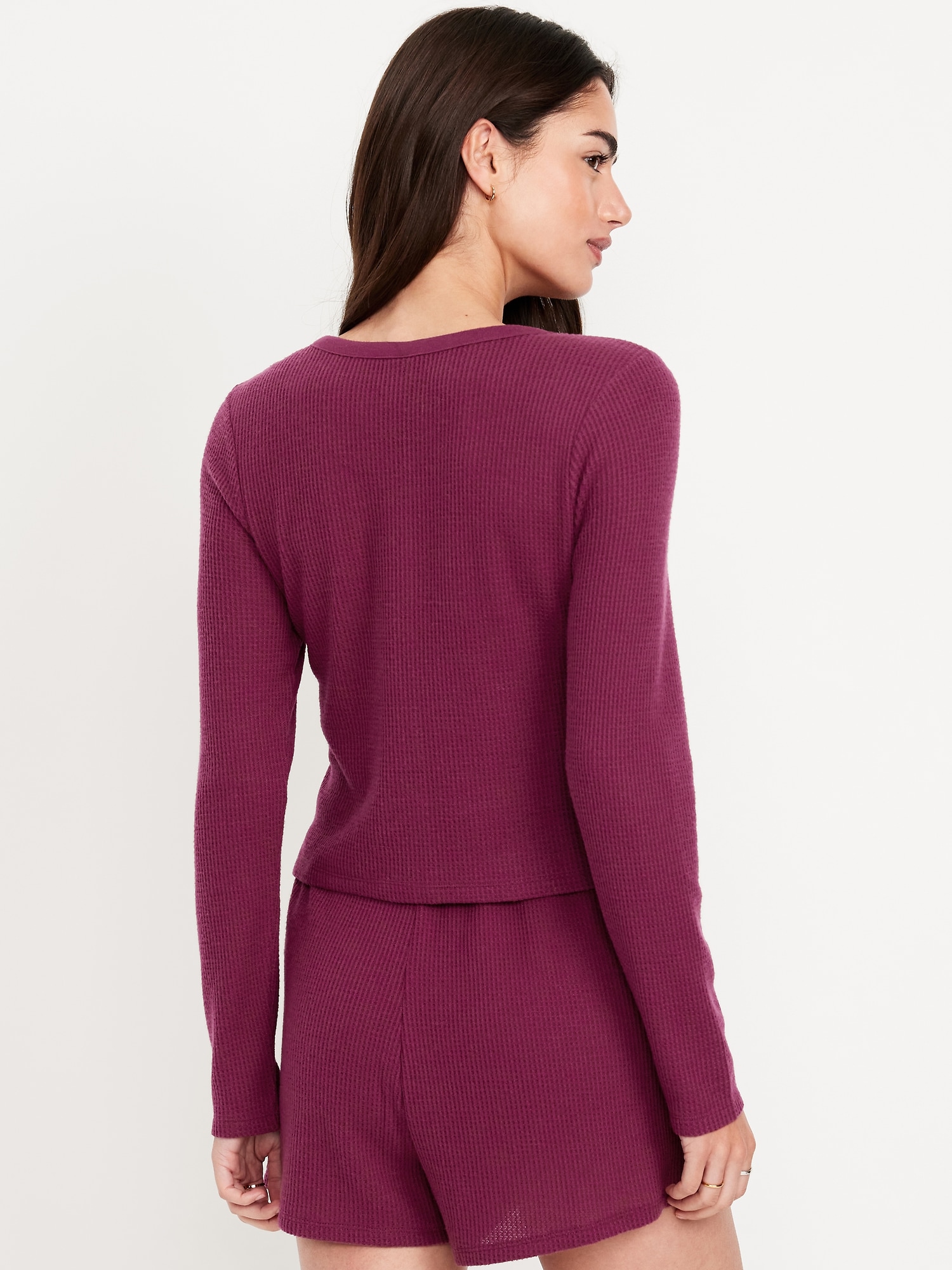 Button-Down Waffle-Knit Sleep Top