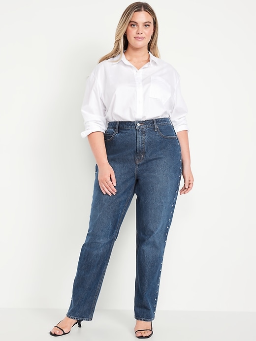 Image number 6 showing, Extra High-Waisted Studded Straight Jeans