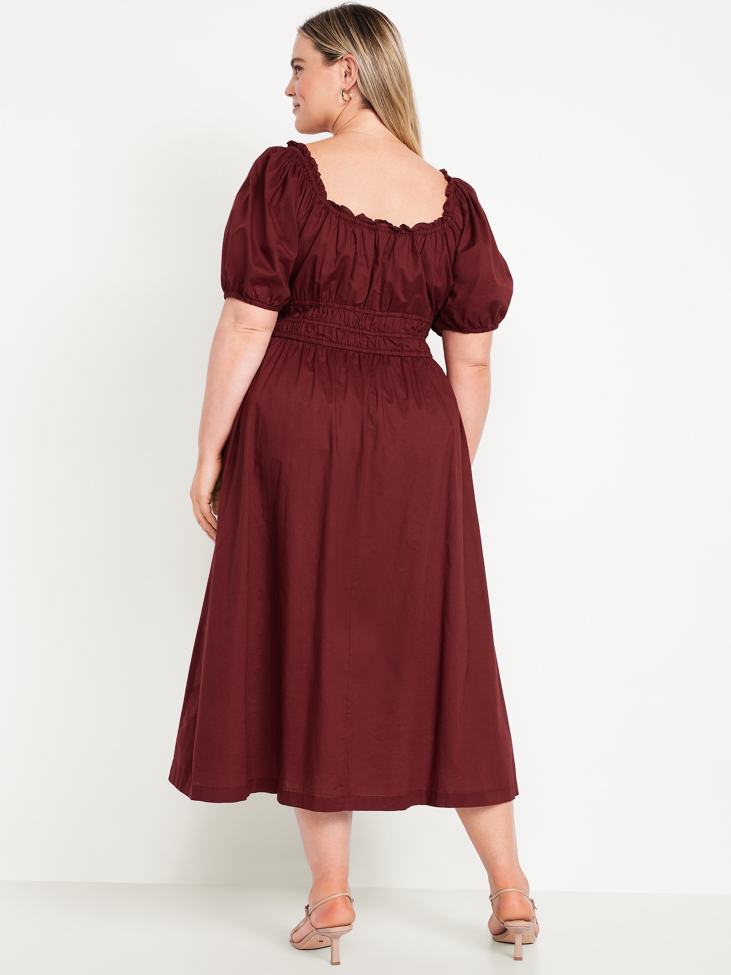 Fit & Flare Puff-Sleeve Midi Dress | Old Navy