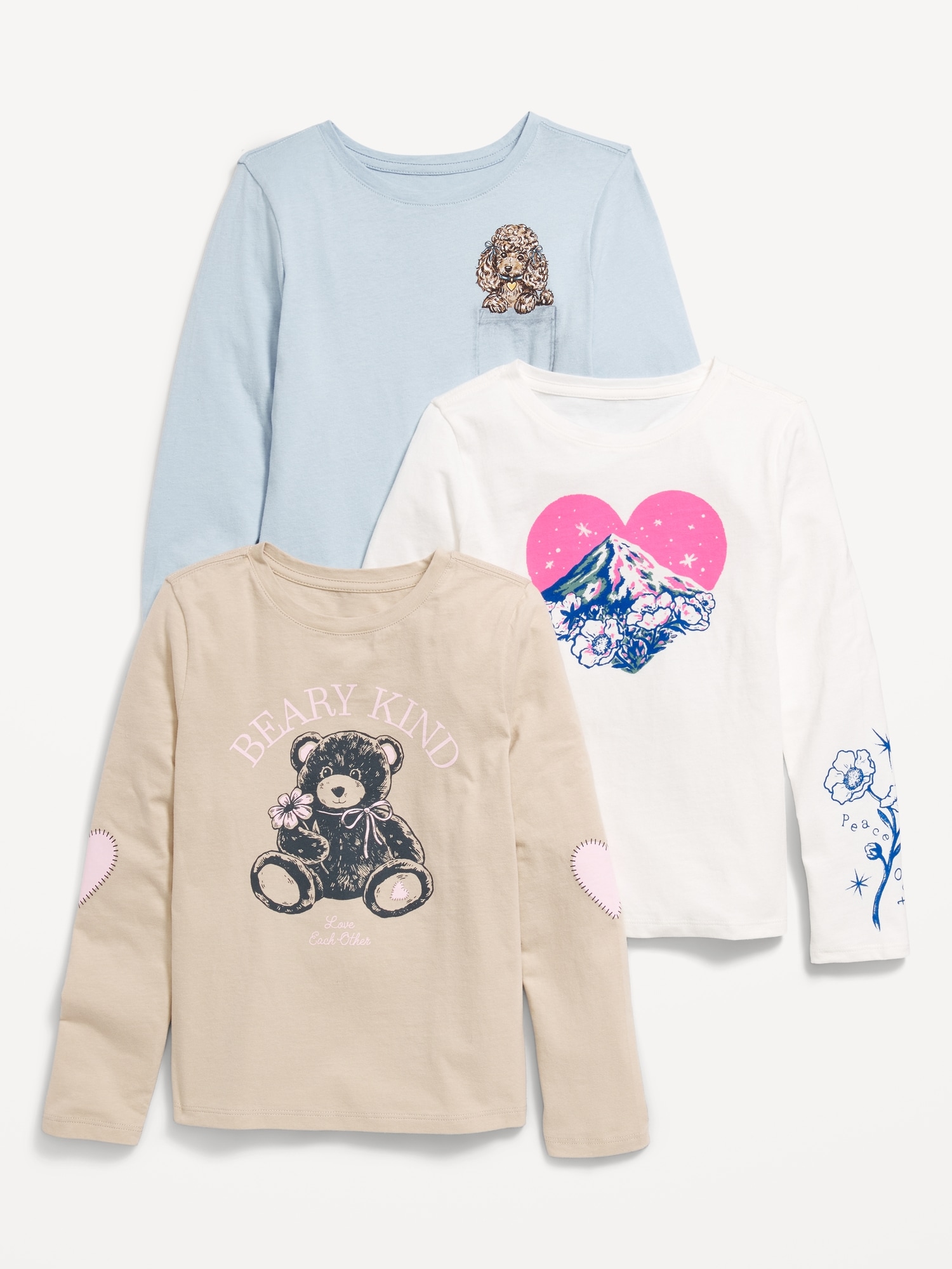 Long-Sleeve Graphic T-Shirt 3-Pack for Girls