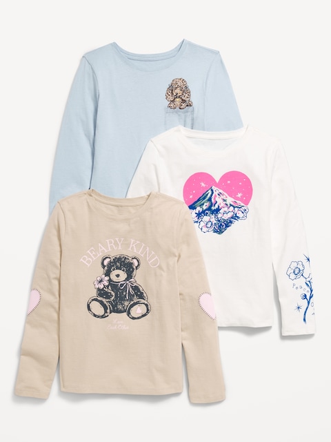 Long-Sleeve Graphic T-Shirt 3-Pack for Girls