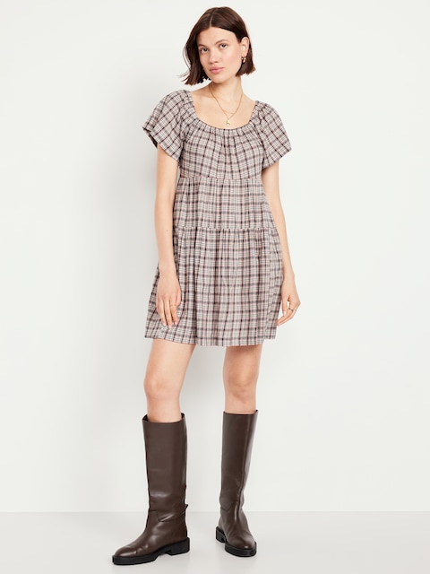 Tiered Mini Swing Dress - Multi Plaid