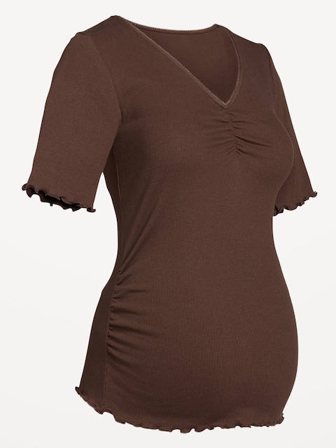 Maternity V-Neck Elbow-Sleeve Top - Earthen