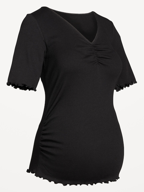 Maternity V-Neck Elbow-Sleeve Top - Black Jack