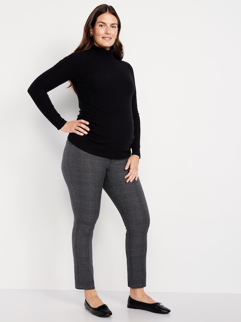 Maternity Full-Panel Pixie Ankle Pants - Grey/Black Plaid
