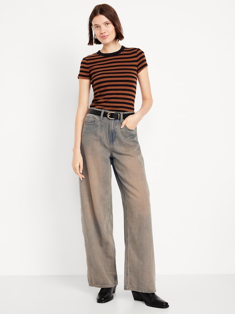 High-Waisted Baggy Wide-Leg Jeans - Tinted Wash