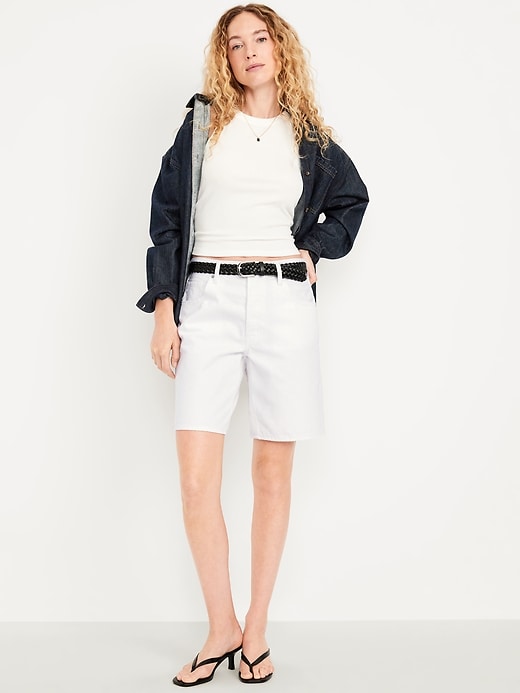 Image number 1 showing, Mid-Rise Baggy Jean Bermuda Shorts -- 9-inch inseam