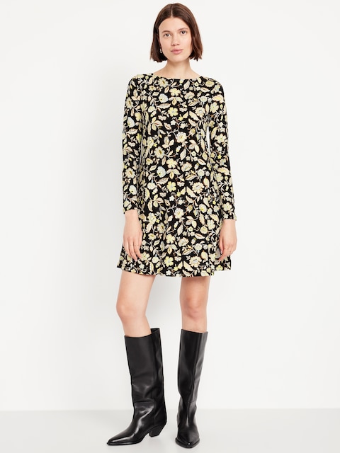 Long-Sleeve Mini Swing Dress