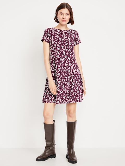 Short-Sleeve Mini Swing Dress