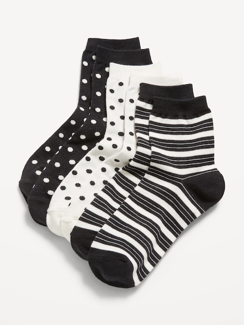 Novelty Quarter Crew Socks 3-Pack for Women - Black/White C