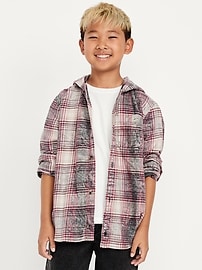Image number 1 showing, Long-Sleeve Plaid Washed Flannel Hooded Shirt for Boys