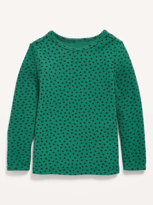 Image number 1 showing, Printed Long-Sleeve Cozy Waffle T-Shirt for Toddler Girls