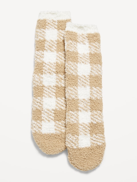 Cozy Crew Socks for Women - Neutral Plaid