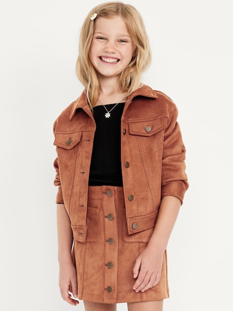 Oversized Faux-Suede Trucker Jacket for Girls - Folk Craft