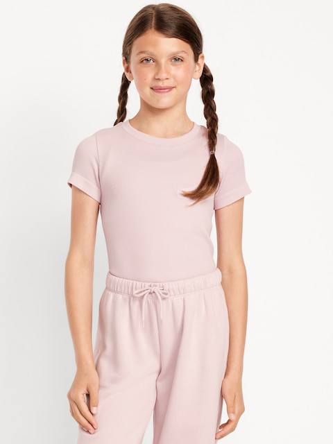 Fitted Seamless Ribbed Performance Top for Girls - Fairytale Rose