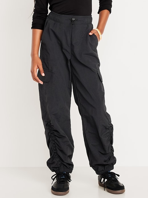 Image number 1 showing, High-Waisted Side Ruched Cargo Parachute Joggers for Girls