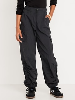 High-Waisted Side Ruched Cargo Parachute Joggers for Girls