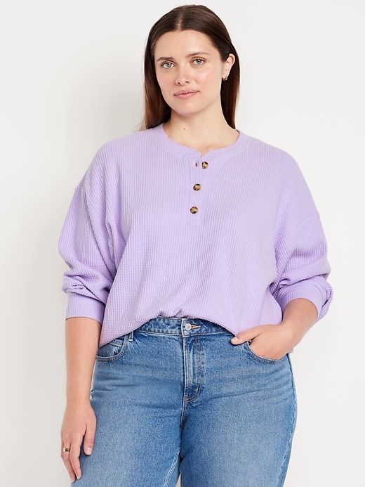 Image number 6 showing, Oversized Cozy Waffle Henley Top