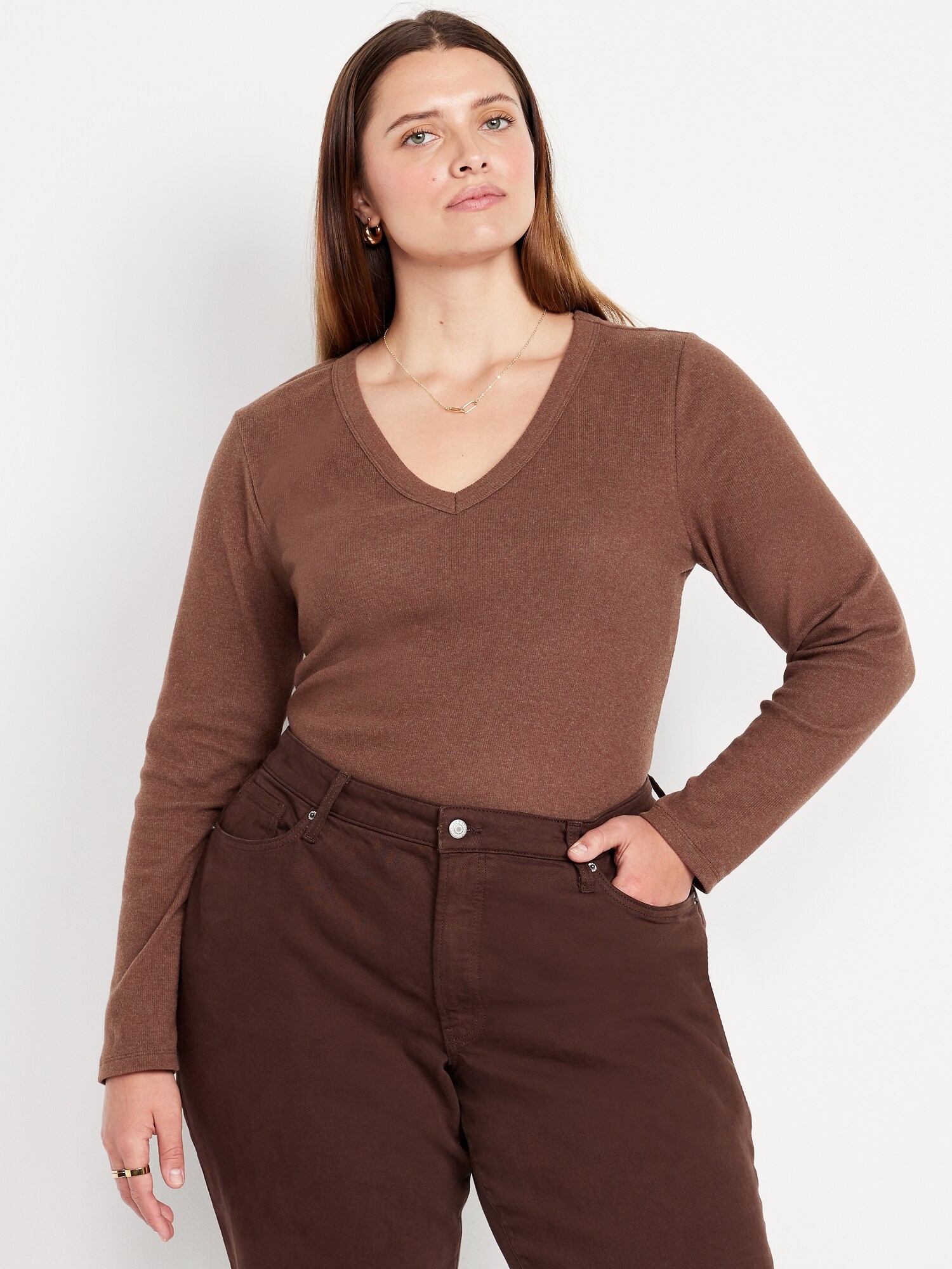 Женская футболка Old Navy Cozy Snug Long-Sleeve V-Neck, цвет: Коричневый — фото 6