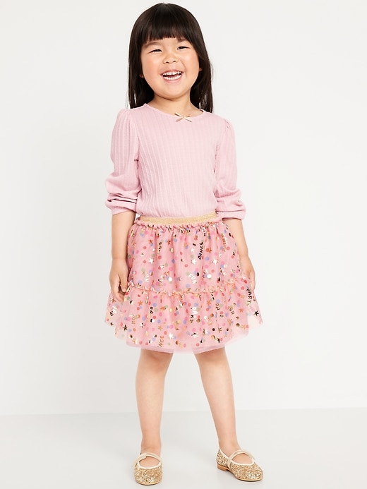 Image number 1 showing, Long-Sleeve Pointelle Top and Tutu Skirt Set for Toddler Girls