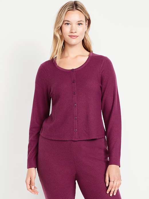 Image number 4 showing, Button-Down Waffle-Knit Sleep Top