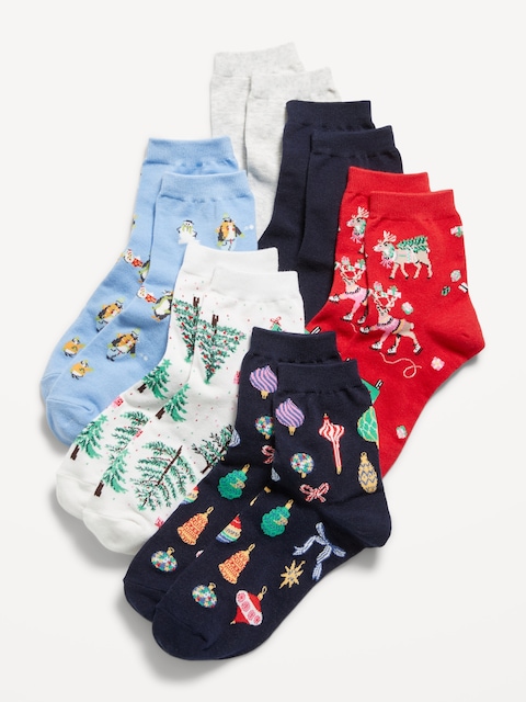 Novelty Quarter Crew Socks 6-Pack for Women - Happy Holidays