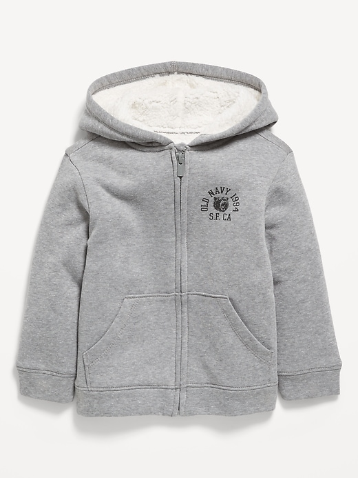 Image number 1 showing, Logo-Graphic Sherpa-Lined Zip Hoodie for Toddler Boys