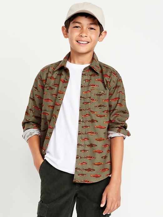 Image number 1 showing, Printed Long-Sleeve Flannel Pocket Shirt for Boys