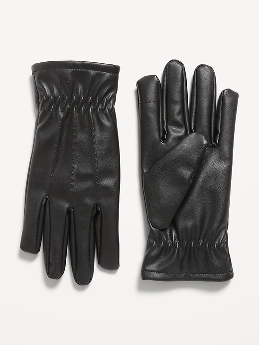 Image number 1 showing, Fleece-Lined Faux-Leather Gloves for Men