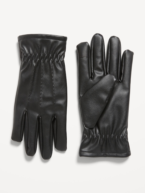 Fleece-Lined Faux-Leather Gloves for Men