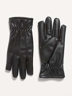 Fleece-Lined Faux-Leather Gloves for Men