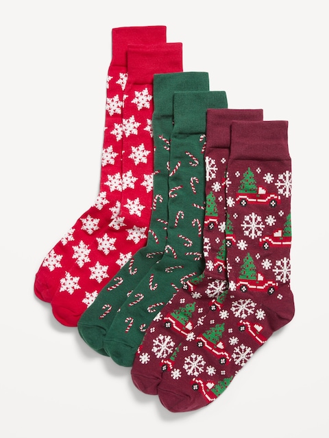 3-Pack Printed Novelty Socks for Men - Red Merry Christmas