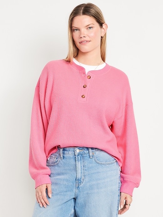 Image number 4 showing, Oversized Cozy Waffle Henley Top