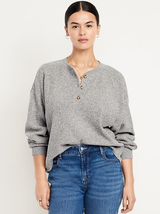 Image number 4 showing, Oversized Cozy Waffle Henley Top