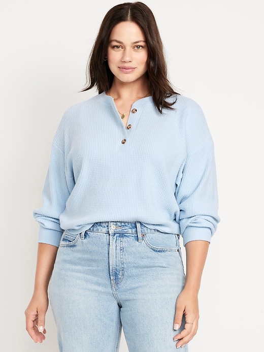 Image number 4 showing, Oversized Cozy Waffle Henley Top