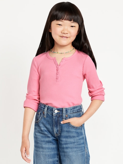 Printed Fitted Long-Sleeve Ribbed Top for Girls