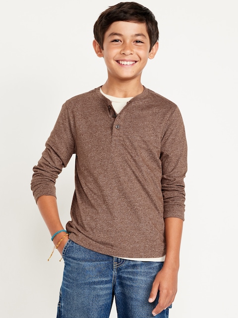Softest Long-Sleeve Henley T-Shirt for Boys - Rustic Brown Heather