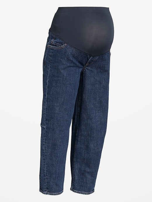 Image number 1 showing, Maternity Full-Panel Baggy Barrel Jeans