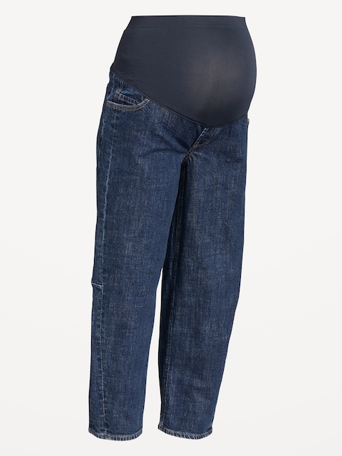 Maternity Full-Panel Baggy Barrel Jeans - Dark Wash
